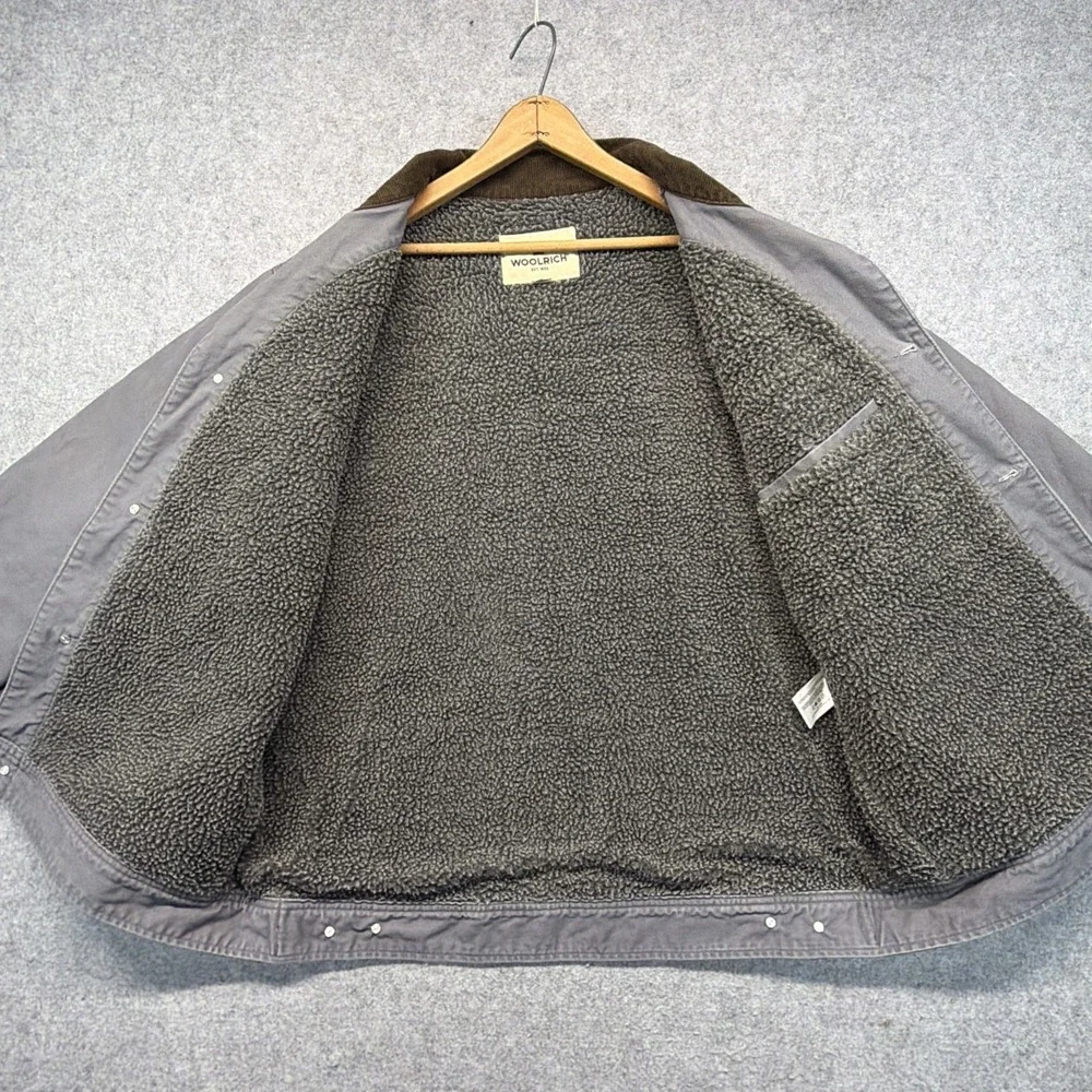 Woolrich Jacket Mens XL Gray Sherpa Lined Cotton Coat Corduroy Collar